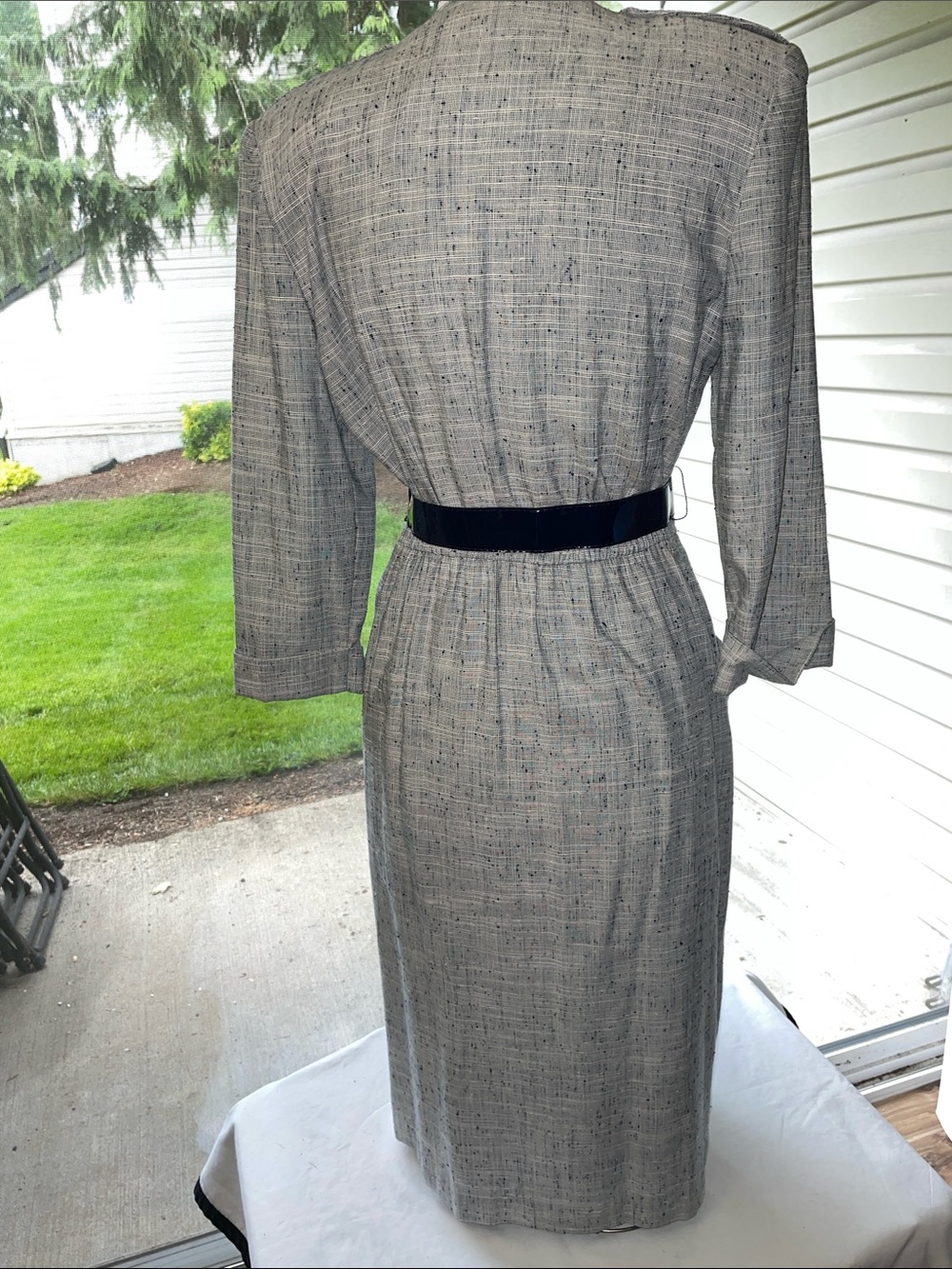 Women’s EUC VINTAGE MADE IN USA PERIWINKLE Sz 10 MIDI Tweed Dress Blk Accents - Picture 9 of 15